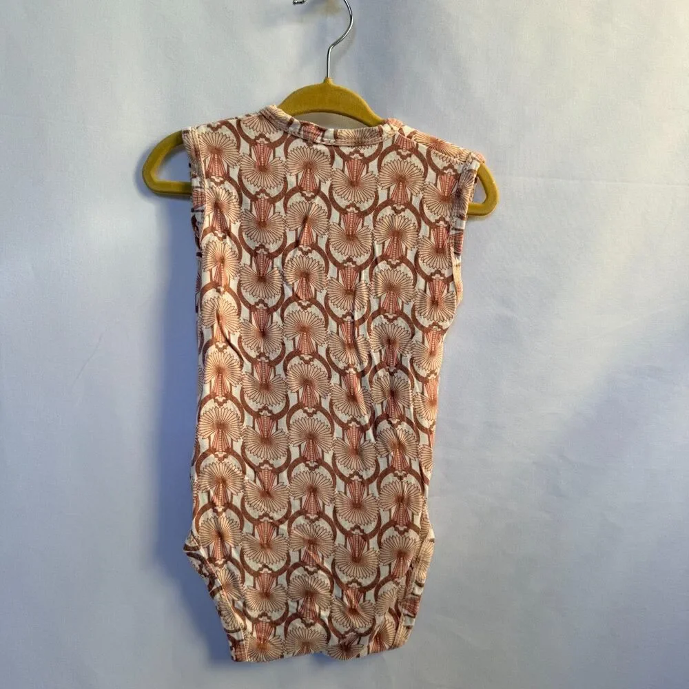 Kate Quinn Organics Baby Kimono Bodysuit Floral Art Deco Sleeveless Size 12-18M